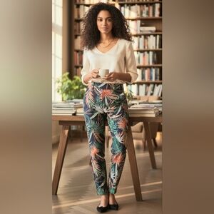 T Tahari Multicolor Leaf Print Pants